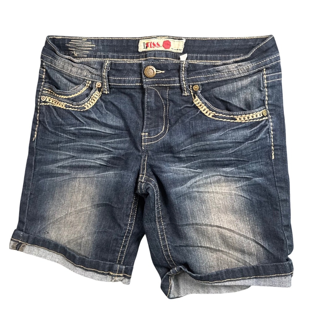 1st Kiss Bermuda Shorts Womens 11 Y2K Embroidered‎ Denim Mallcore Glam